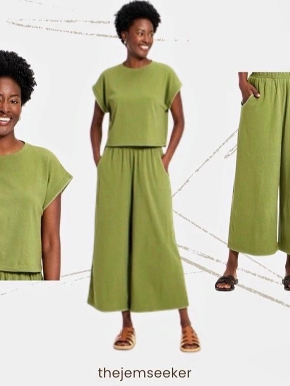 Universal Thread Wide Leg Matching Set in Green Size Medium